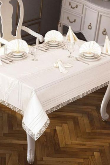 26 Parça Dantelli Eliza Masa Örtüsü Takımı Krem - Çeyiz Diyarı