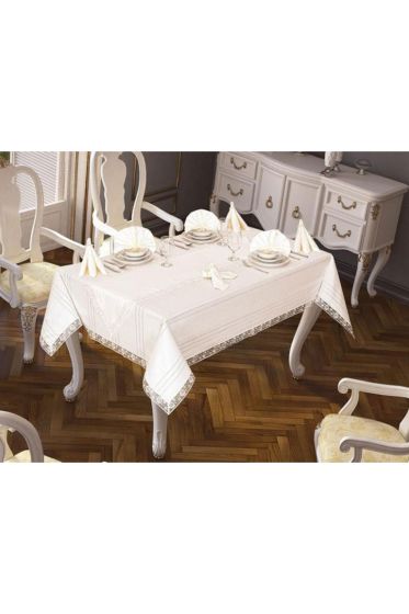 26 Parça Dantelli Eliza Masa Örtüsü Takımı Krem - Çeyiz Diyarı (1)