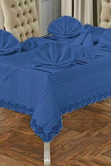 26 Parça Dantelli Eliza Masa Örtüsü Takımı Lacivert - Çeyiz Diyarı