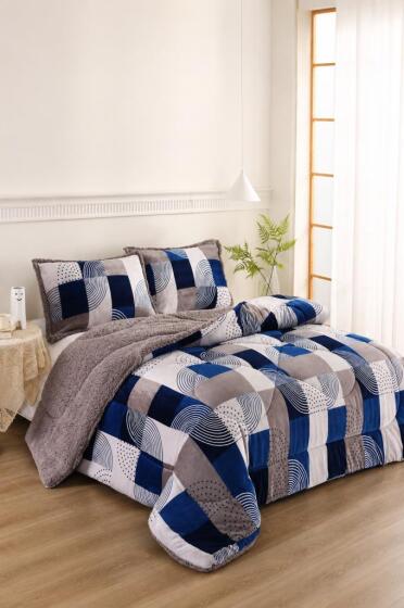 Ahenk Desenli Peluş Çift Kişilik Comforter Set - Çeyiz Diyarı