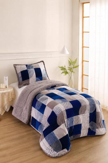 Ahenk Desenli Peluş Tek Kişilik Comforter Set - Çeyiz Diyarı