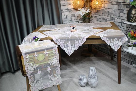 Akasya 5 Parça Salon Takımı Krem Lila - Çeyiz Diyarı