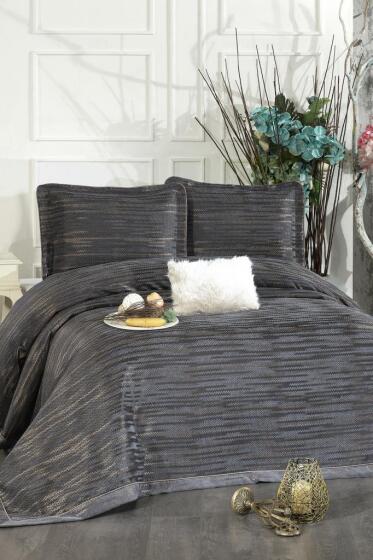 Alina Şönil Çift Kişilik Yatak Örtüsü 260x260 cm Antrasit - Çeyiz Diyarı