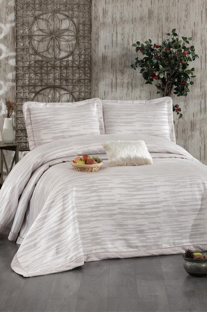 Alina Şönil Çift Kişilik Yatak Örtüsü 260x260 cm Taş - 1