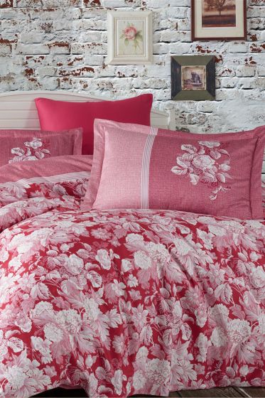 Amalia Pamuk Saten Çift Kişilik Nevresim Takımı Bordo - Hobby