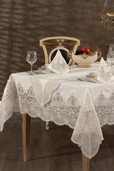 Amanda Masa Örtüsü Takımı 26 Parça Ekru - Çeyiz Diyarı