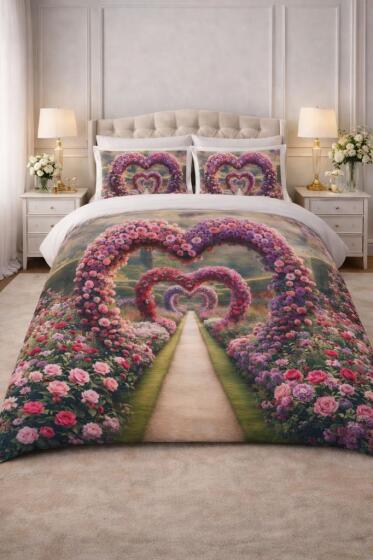 Amora 5D Baskılı %100 Pamuklu Dört Mevsim Çift Kişilik Nevresim Takımı - Çeyiz Diyarı