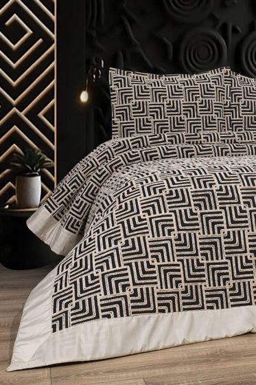 Anastasia 4 Parça Yatak Örtüsü 240x260 Siyah Cappucino - Çeyiz Diyarı