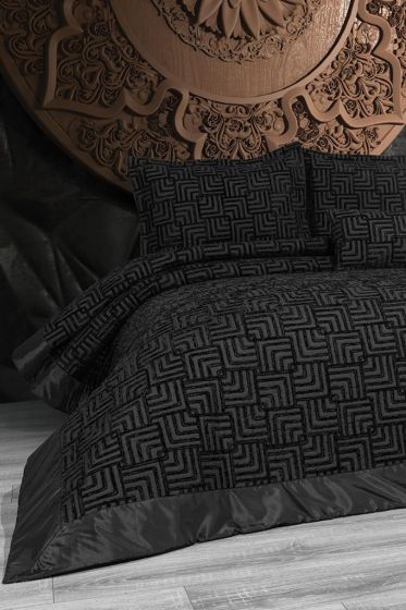 Anastasia 4 Parça Yatak Örtüsü 240x260 Siyah Siyah - Çeyiz Diyarı