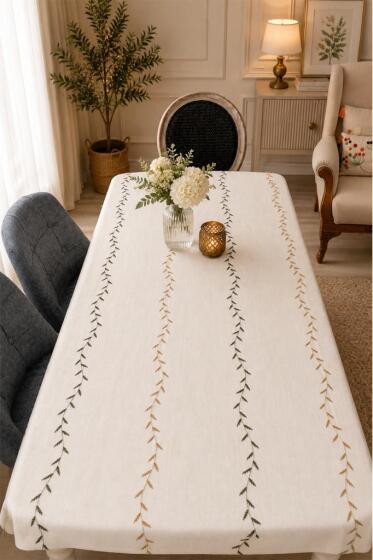 Anatolia Nakışlı Keten Masa Örtüsü Takımı 160x220 cm Krem - Çeyiz Diyarı (1)