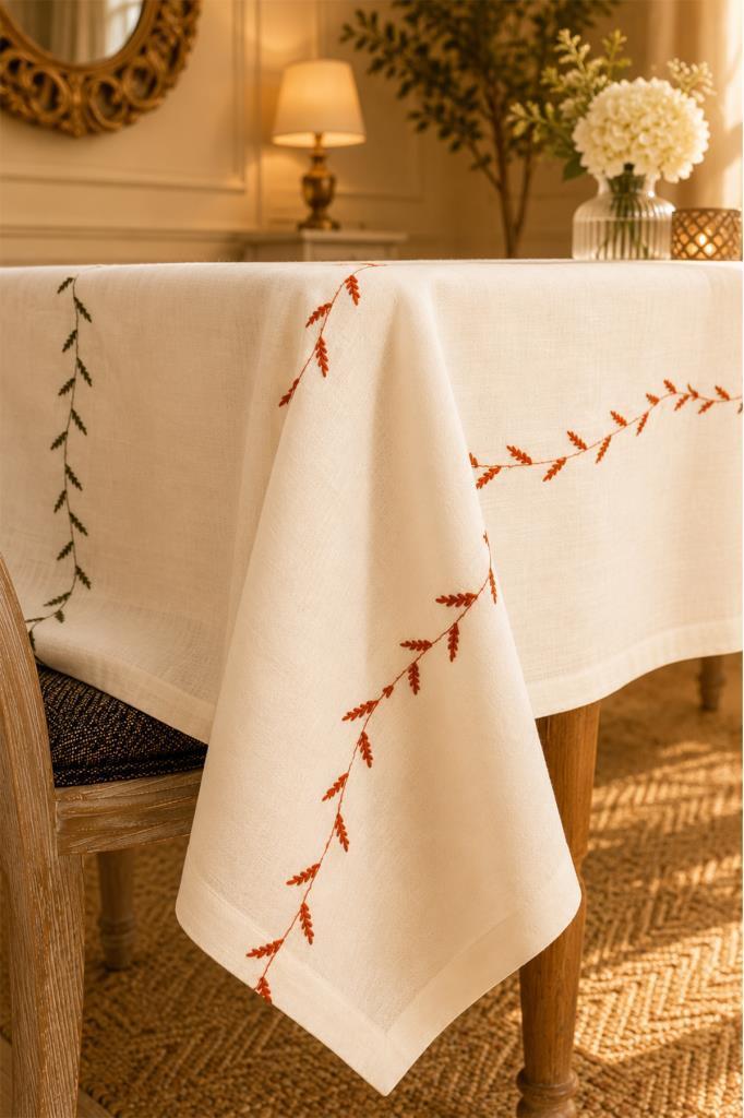 Anatolia Nakışlı Keten Masa Örtüsü Takımı 160x220 cm Krem - 3