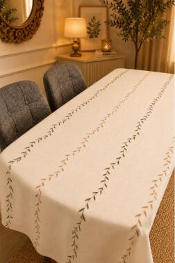 Anatolia Nakışlı Keten Masa Örtüsü Takımı 160x220 cm Krem - 4