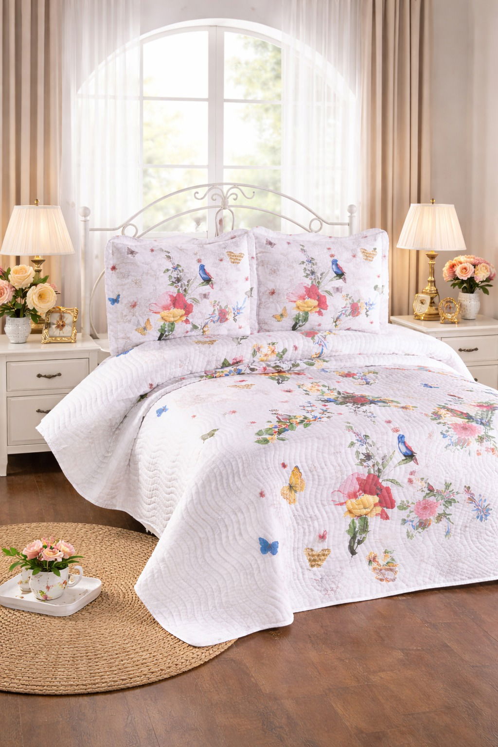 Anka Baskılı Kapitoneli Çift Kişilik Yatak Örtüsü - 1