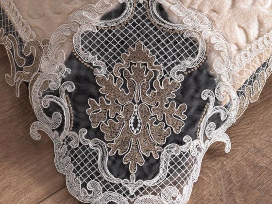 Antik Fransız Güpürlü Battaniye Takımı Cappucino - Çeyiz Diyarı (1)