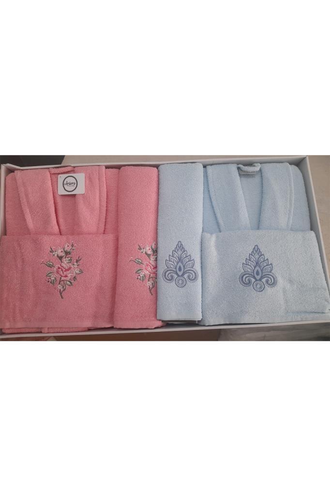 Ardora Bukle Aile Bornoz Takımı Narçiçeği Mavi - 1