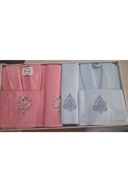 Ardora Bukle Aile Bornoz Takımı Narçiçeği Mavi - 1