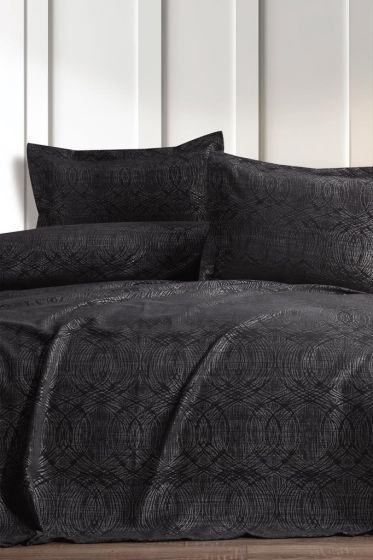 Aren 3 Parça Çift Kişilik Pike Takımı 240x260 Antrasit - Çeyiz Diyarı
