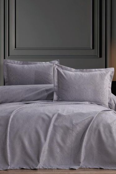 Aren 3 Parça Çift Kişilik Pike Takımı 240x260 Gri - Çeyiz Diyarı