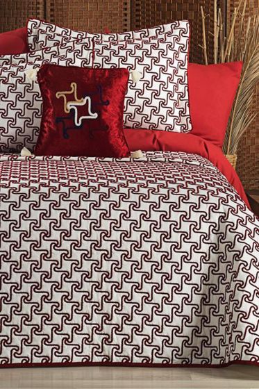 Aria Çift Kişilik Yatak Örtüsü 4 Parça Krem Bordo - Çeyiz Diyarı