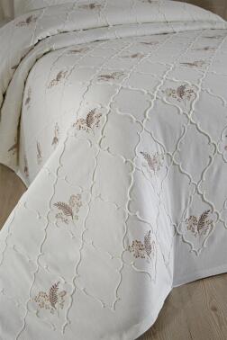 Artemis Nakışlı Şönil 2 Parça Tek Kişilik Yatak Örtüsü Bej - 3