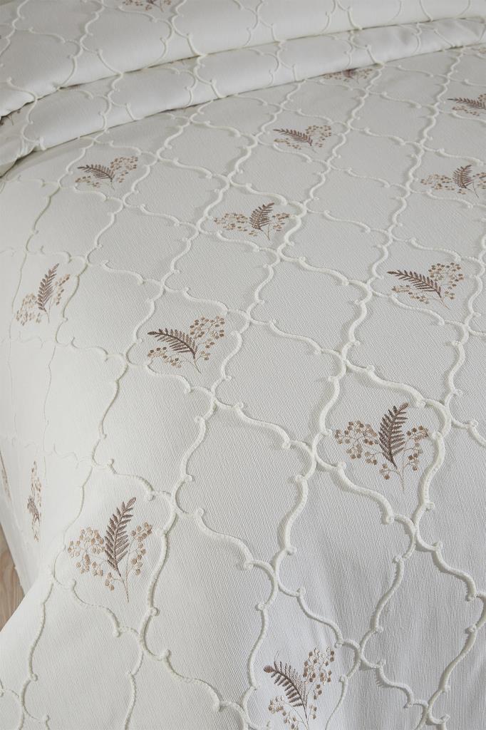 Artemis Nakışlı Şönil 2 Parça Tek Kişilik Yatak Örtüsü Bej - 5