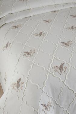 Artemis Nakışlı Şönil 2 Parça Tek Kişilik Yatak Örtüsü Bej - 5