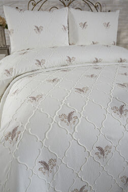 Artemis Nakışlı Şönil 3 Parça Çift Kişilik Yatak Örtüsü Bej - 2