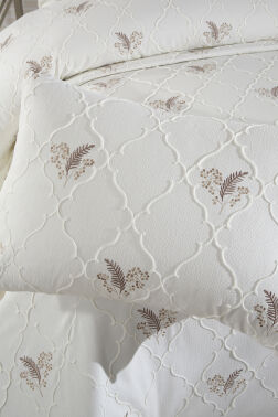 Artemis Nakışlı Şönil 3 Parça Çift Kişilik Yatak Örtüsü Bej - 5