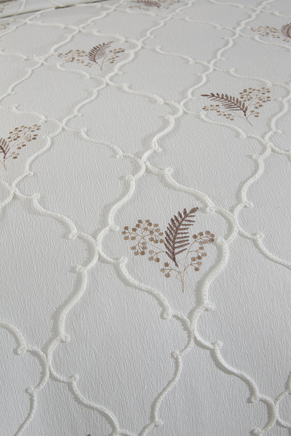 Artemis Nakışlı Şönil 3 Parça Çift Kişilik Yatak Örtüsü Bej - 7