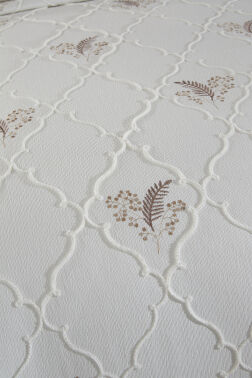 Artemis Nakışlı Şönil 3 Parça Çift Kişilik Yatak Örtüsü Bej - 7