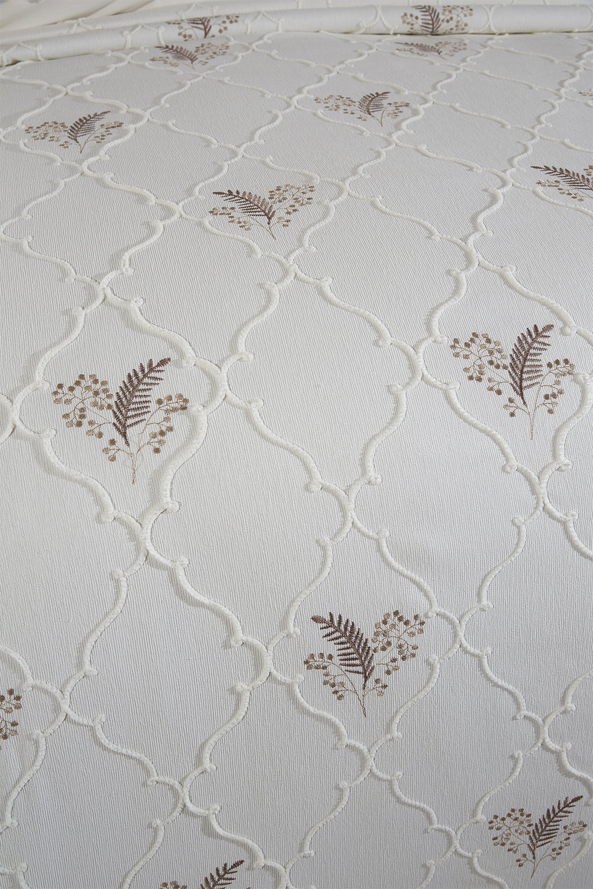 Artemis Nakışlı Şönil 3 Parça Çift Kişilik Yatak Örtüsü Bej - 8