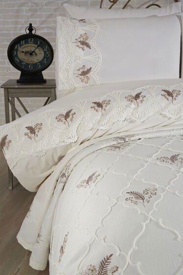 Artemis Nakışlı Şönil 7 Parça Gelin Seti Bej - Çeyiz Diyarı (1)