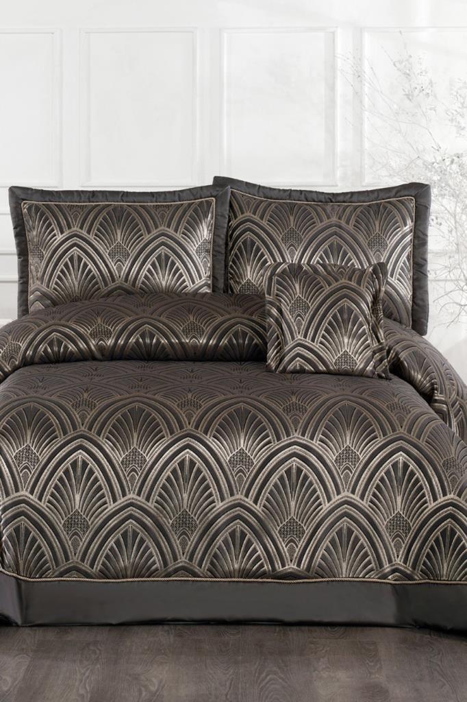 Artes Elyaf Dolgulu Çift Kişilik 250x255 Cm Yatak Örtüsü Antrasit - 1