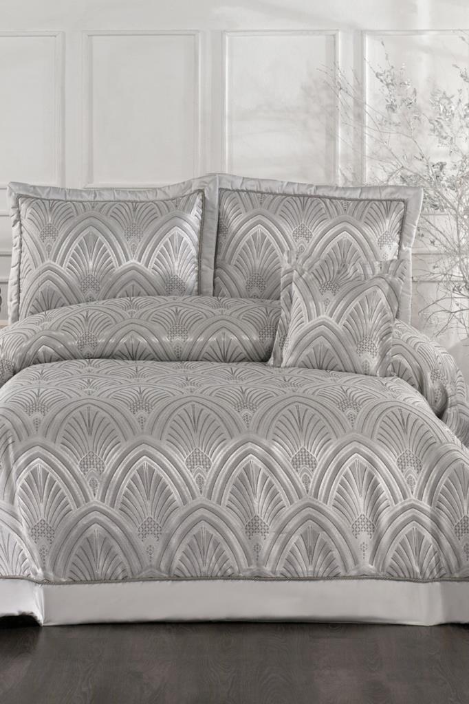 Artes Elyaf Dolgulu Çift Kişilik 250x255 Cm Yatak Örtüsü Gri - 1