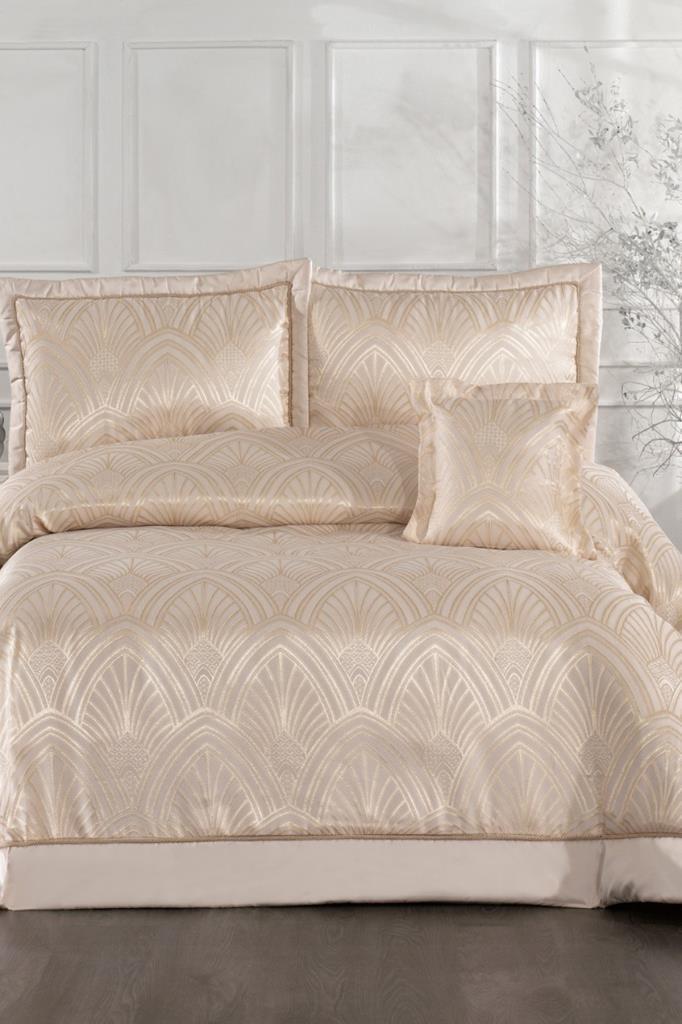 Artes Elyaf Dolgulu Çift Kişilik 250x255 Cm Yatak Örtüsü Krem - 1