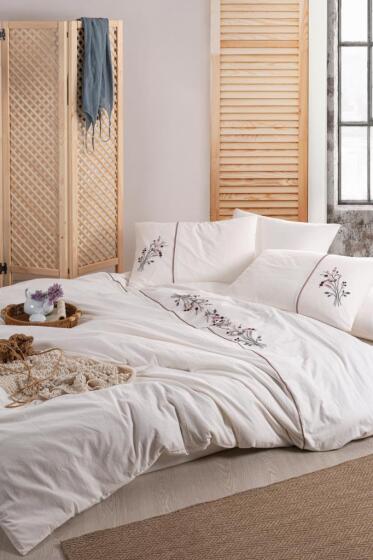 Arya 6 Parça %100 Pamuk Çift Kişilik Nevresim Takımı Pudra - Çeyiz Diyarı