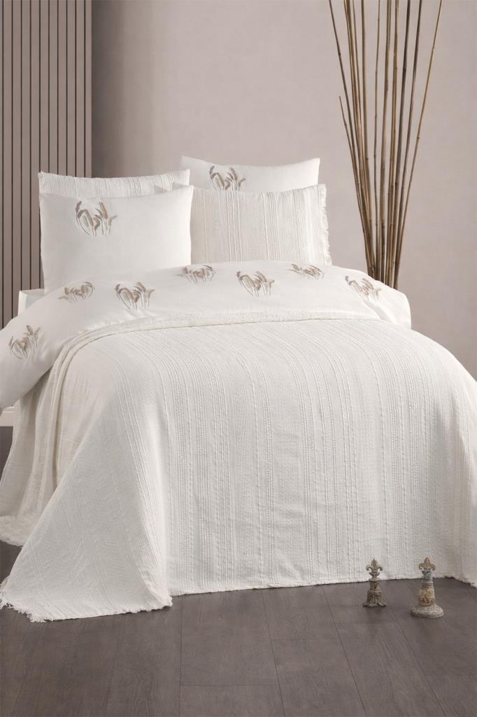 Arya 7 Parça %100 Pamuk Gelin Seti Ekru - 1