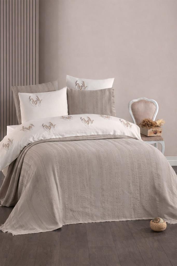 Arya 7 Parça %100 Pamuk Gelin Seti Vizon - 1