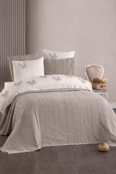 Arya 7 Parça %100 Pamuk Gelin Seti Vizon - Çeyiz Diyarı