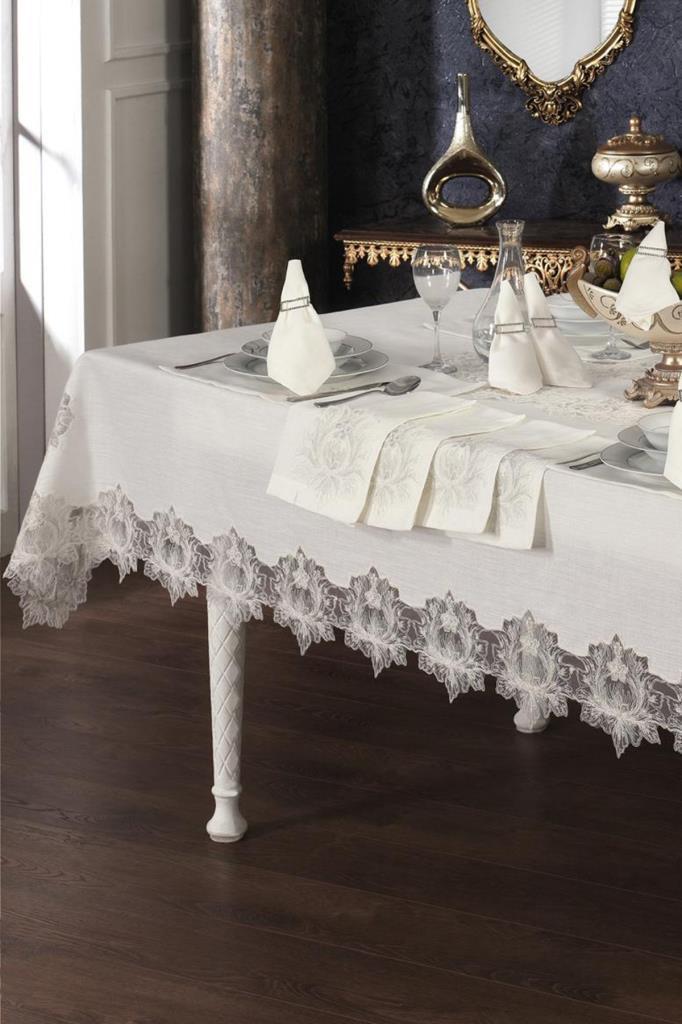 Asel Fransız Dantelli Keten Yemek Takımı - 26 Parça Gri - 1