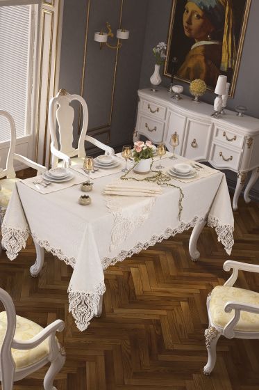 Aslı Masa Örtüsü 26 Parça Krem - Çeyiz Diyarı