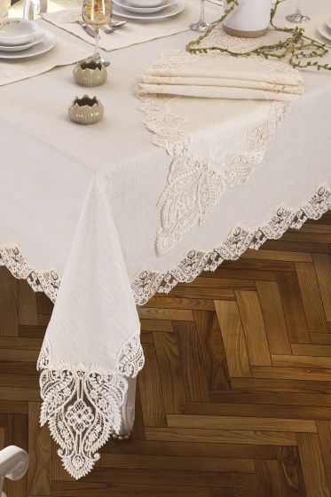 Aslı Masa Örtüsü 26 Parça Krem - Çeyiz Diyarı (1)