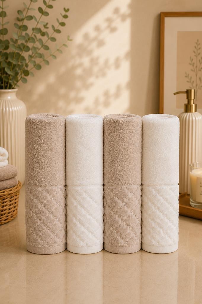 Asya %100 Pamuk Hamam Takımı 4 Parça Bej - Krem - 1