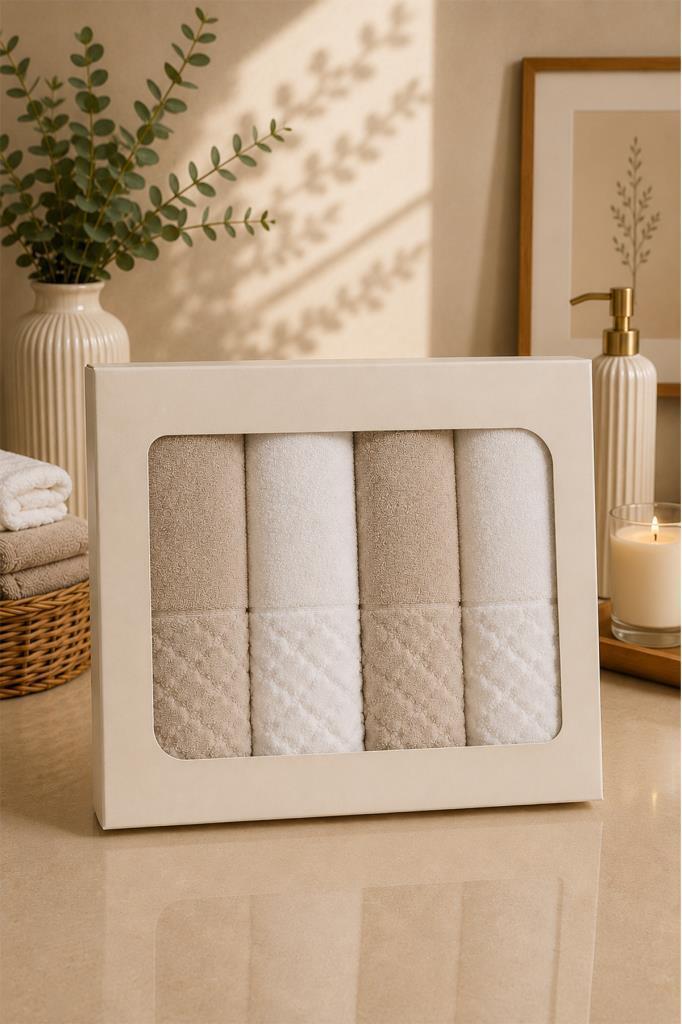 Asya %100 Pamuk Hamam Takımı 4 Parça Bej - Krem - 2