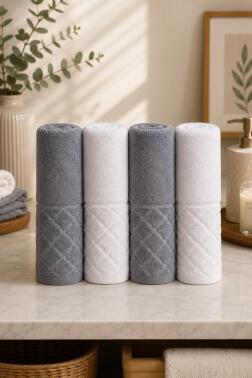 Asya %100 Pamuk Hamam Takımı 4 Parça Gri - Krem - 1