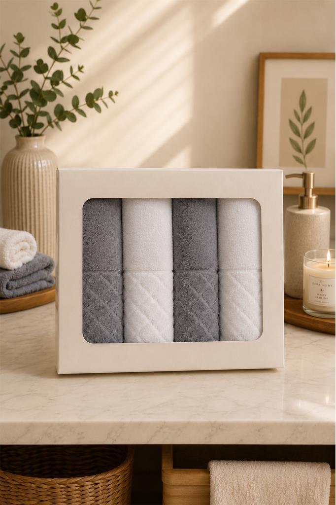 Asya %100 Pamuk Hamam Takımı 4 Parça Gri - Krem - 2