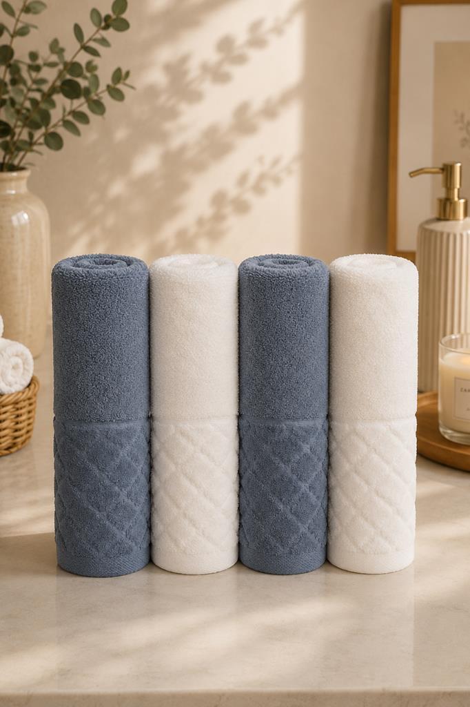Asya %100 Pamuk Hamam Takımı 4 Parça İndigo - Krem - 1