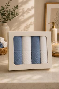 Asya %100 Pamuk Hamam Takımı 4 Parça İndigo - Krem - 2