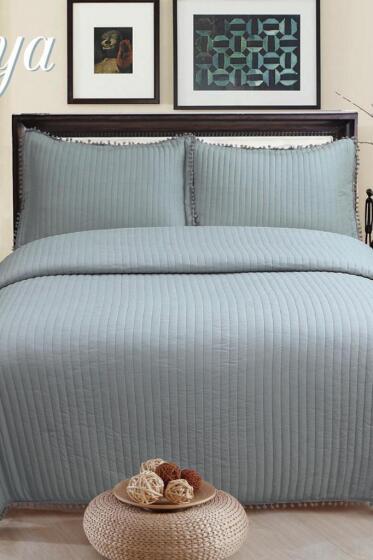 Asya Elyaf Dolgulu Tek Kişilik 180x240 Cm Yatak Örtüsü Antrasit - Çeyiz Diyarı
