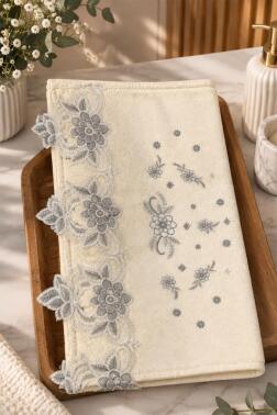 Avşa Ebru Nakışlı %100 Kadife Güpürlü 50x90 cm Çeyizlik Havlu V1 - 3
